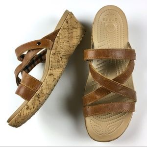 Crocs Cork Wedge Sandles w/ Brown Leather Straps
